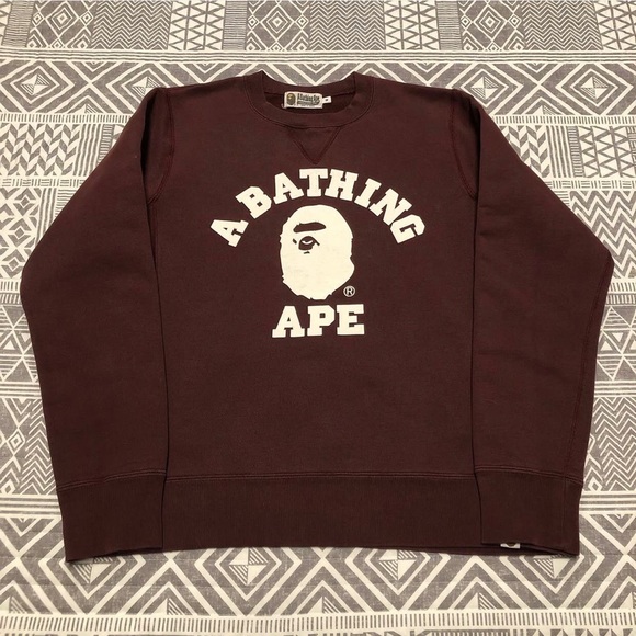 A Bathing Ape Bape College Logo Crewneck Size Medium - Picture 1 of 8